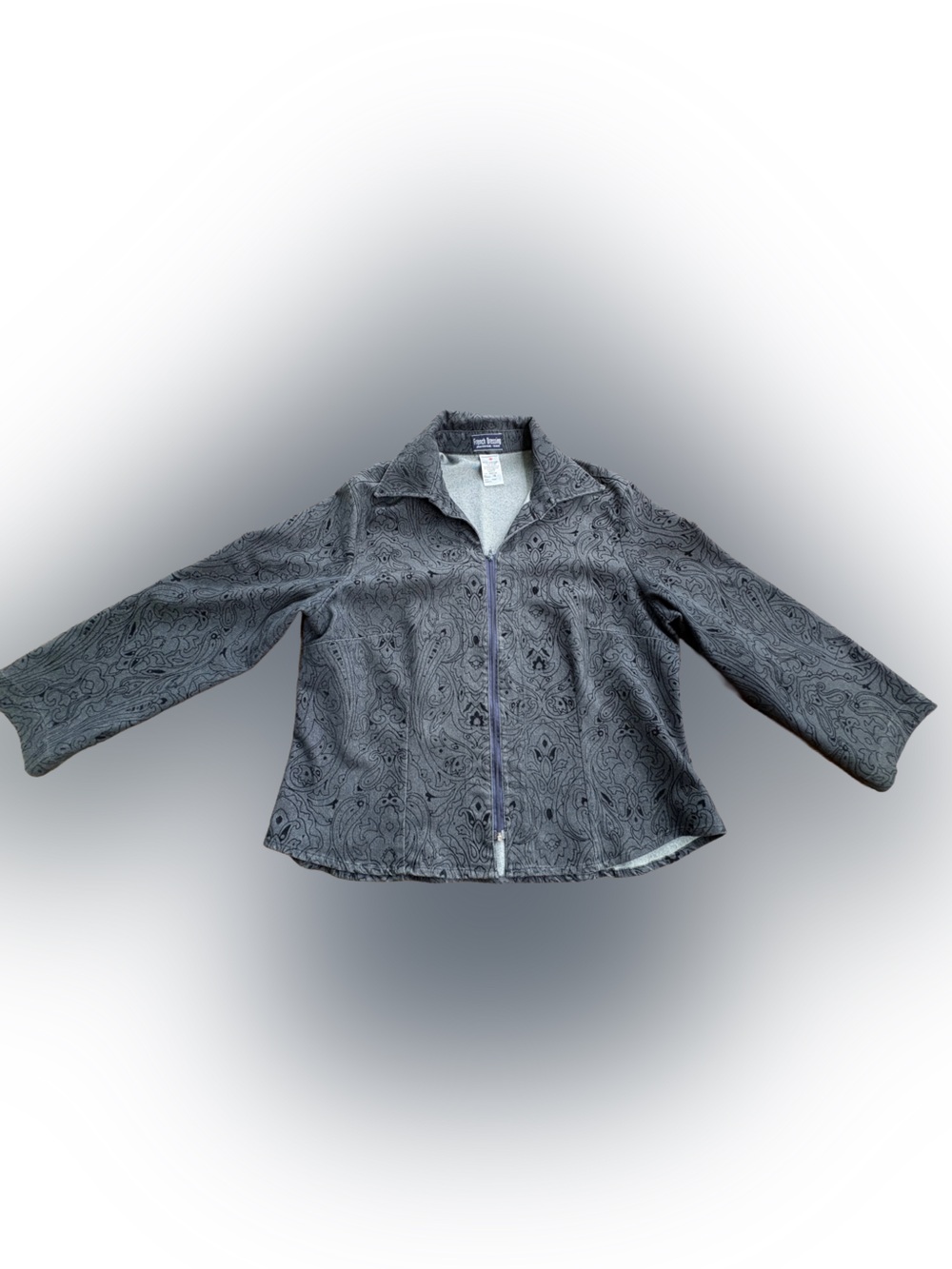 French Dressing Dark  Gray/Blue Paisley Denim Zippered Jacket